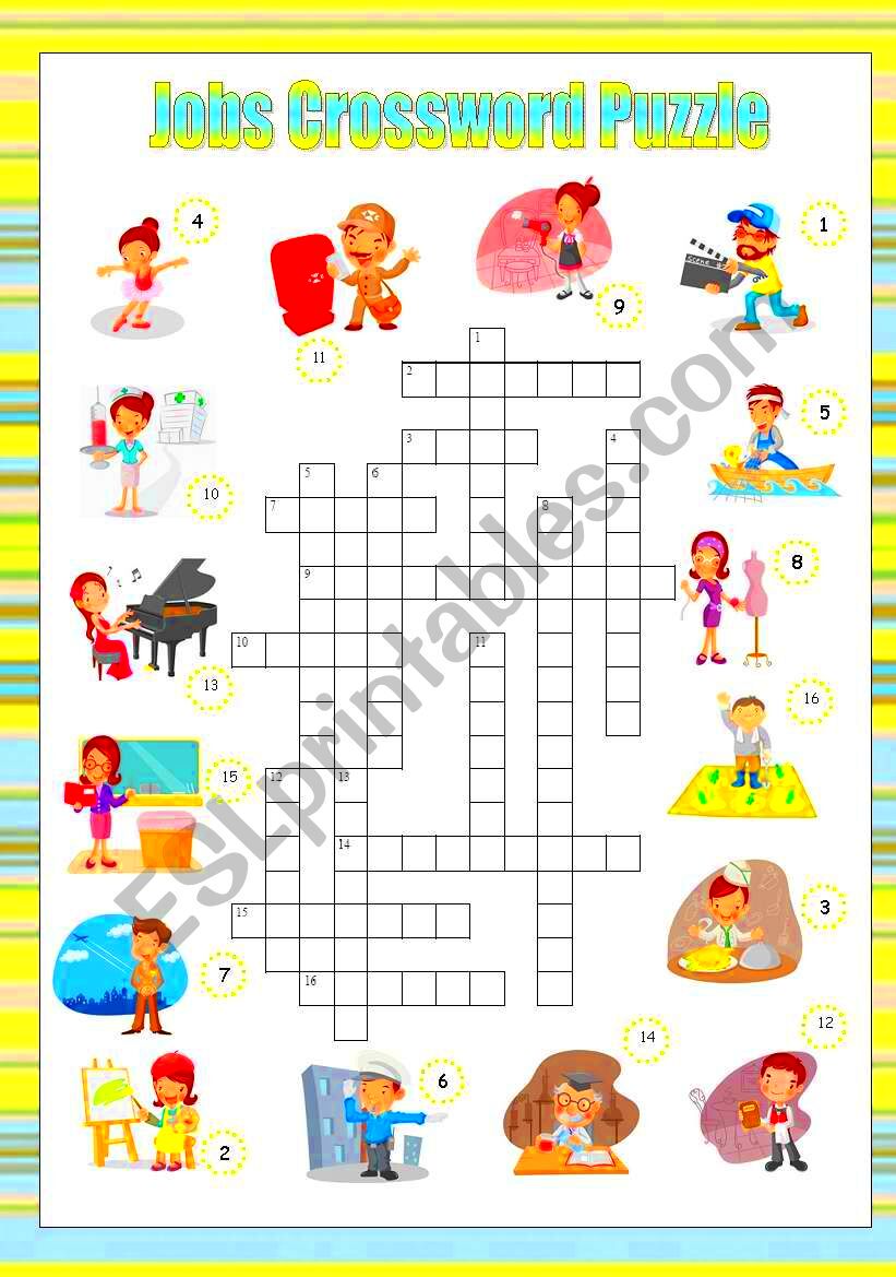 Jobs Crossword Puzzle  ESL worksheet by renataprochazkova