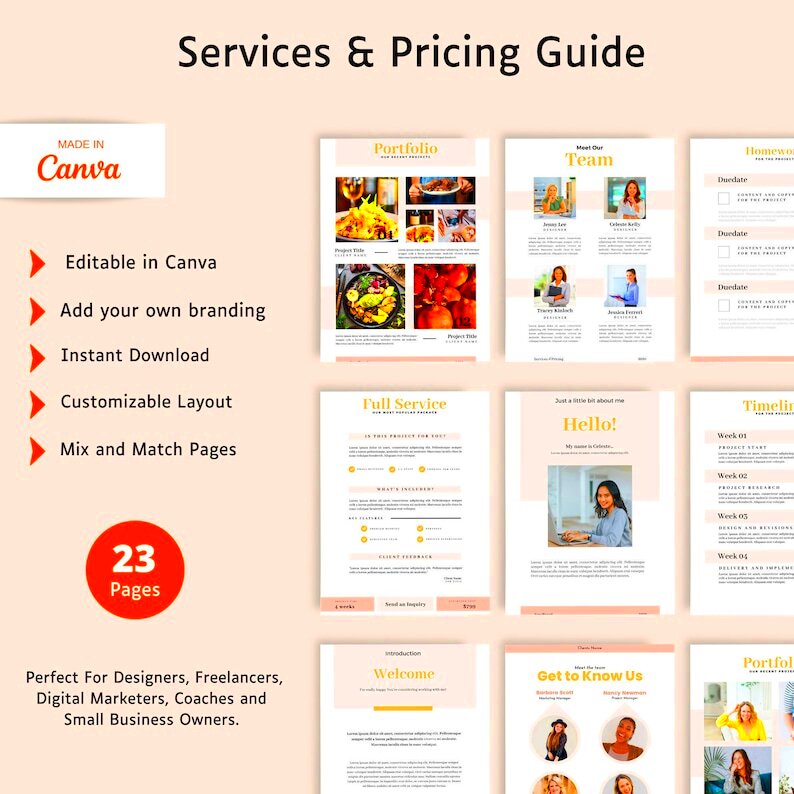 Editable in Canva Services and Pricing Guide Template for Freelancers 