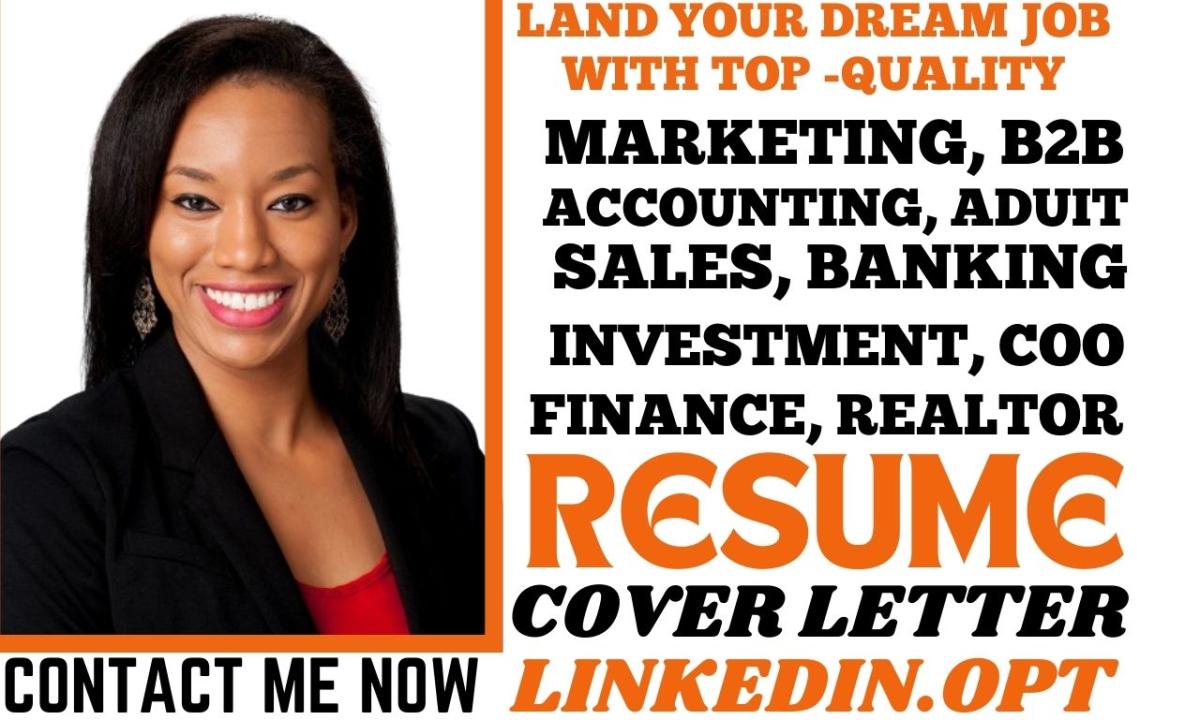 I Will Write Sales, Banking, Finance, Marketing, Investment Accounting, and Audit Resumes