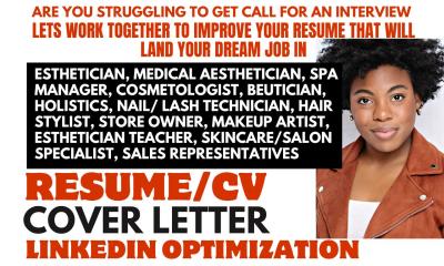 I Will Write a CMS Medical Esthetician Resume, Cosmetology Spa Manager, Nail Tech, and Holistic Expertise