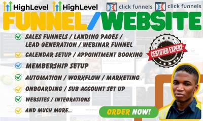 I Will Expertly Create ClickFunnels 2.0, Funnelish, WebinarJam, and GoHighLevel (GHL) Landing Pages