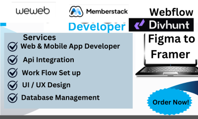 Do Responsive WeWeb Website, Divhunt, Webflow, Memberstack, Figma to Framer Website