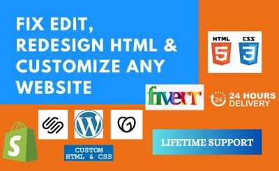 I Will Fix, Edit, and Redesign HTML, Shopify, and WordPress Websites, Custom Code, and Improve Site SEO