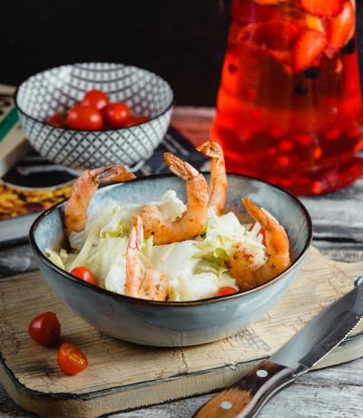 Caesar Salad with Prawns on the Table – Free Download