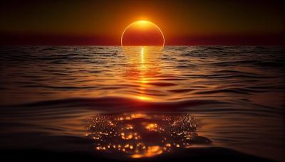 Stunning AI-Generated Sunset Over Tranquil Water – Free Download