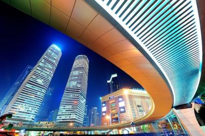 Nighttime Cityscape of Shanghai with Urban Skyscrapers – Free Download