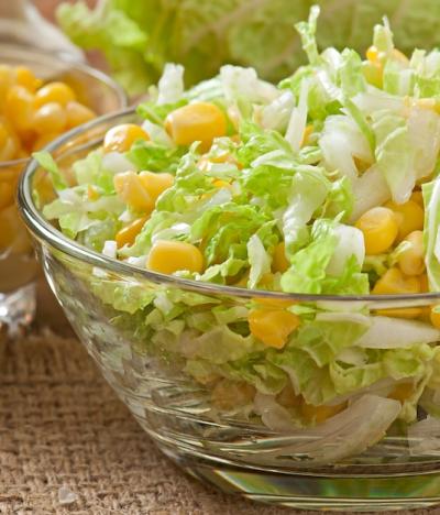 Chinese Cabbage Salad with Sweet Corn in a Glass Bowl – Free to Download