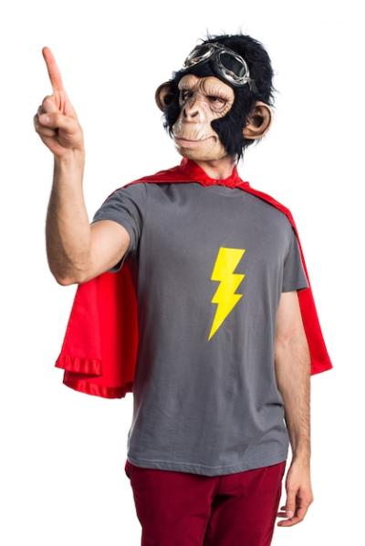 Superhero Monkey Man Interacting with Transparent Screen – Free Stock Photo, Download for Free