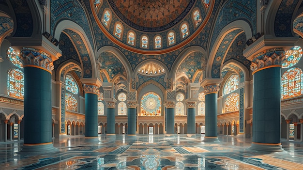 Interior of a Grand Mosque with Intricate Arches and Domes – Free Download