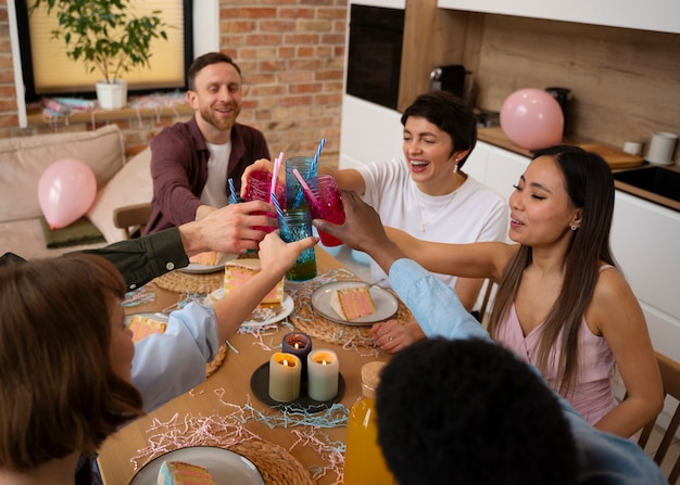 High Angle Shot of Friends at Gender Reveal Party – Free Download