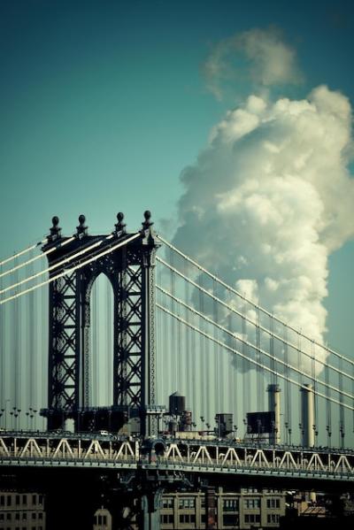 Manhattan Bridge with Chimney Smoke in New York City – Free Download