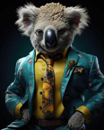 3D Koala in a Suit Against a Dramatic Studio Background – Free Stock Photo, Download for Free