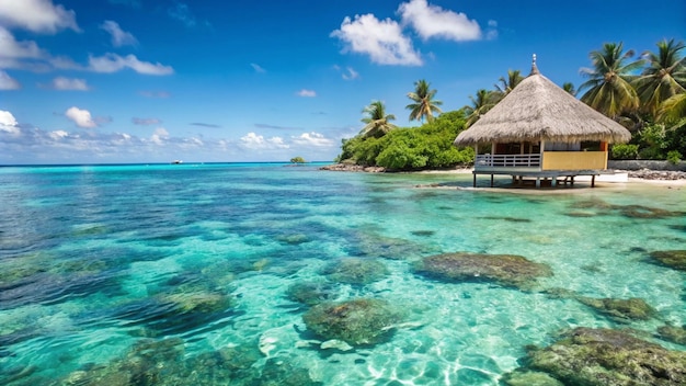 Tropical Beach Hut Surrounded by Turquoise Water – Free Stock Photo for Download