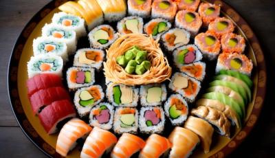 Fresh Seafood Meal Plated with Avocado and Sushi – Free Stock Photo for Download