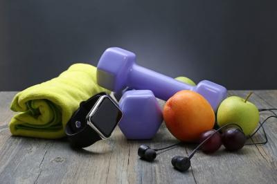 Healthy Lifestyle: Dumbbell, Smart Watch, and Fruit – Free to Download