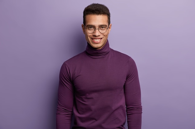 Young Brunet Man in Purple Turtleneck – Free Stock Photo for Download