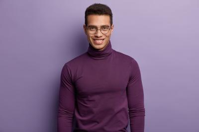 Young Brunet Man in Purple Turtleneck – Free Stock Photo for Download