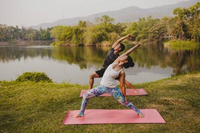 Yoga Partners, Flexibility, and Landscape – Free Download Free Stock Photo