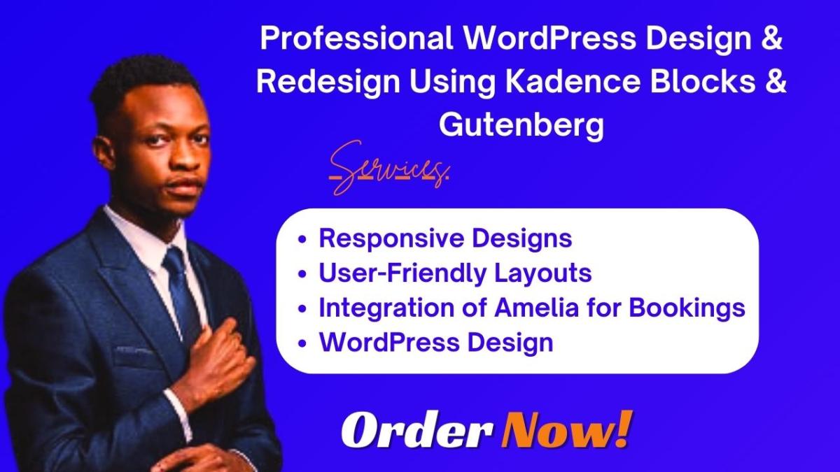 I Will Design and Redesign Your WordPress Website Using Kadence Blocks, Gutenberg Block, and Amelia