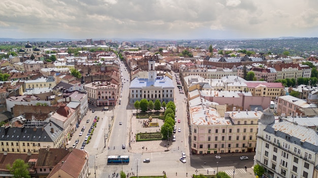 Aerial Summer View of Beautiful Ancient Ukrainian City Chernivtsi – Free Stock Photo Download