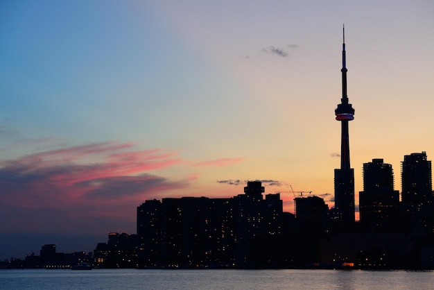 Toronto City Skyline Silhouette at Sunset Over Lake: Free Stock Photo for Download