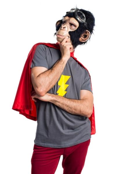 Superhero Monkey Man in Thought – Free Stock Photo Download