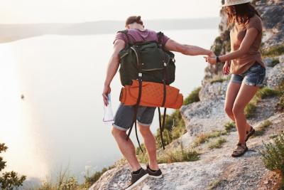 Tourists Climbing Mountain at Sunrise – Free Stock Photo for Download