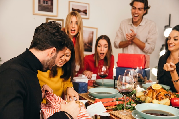 Man Enjoying a Christmas Dinner Gift – Free Download