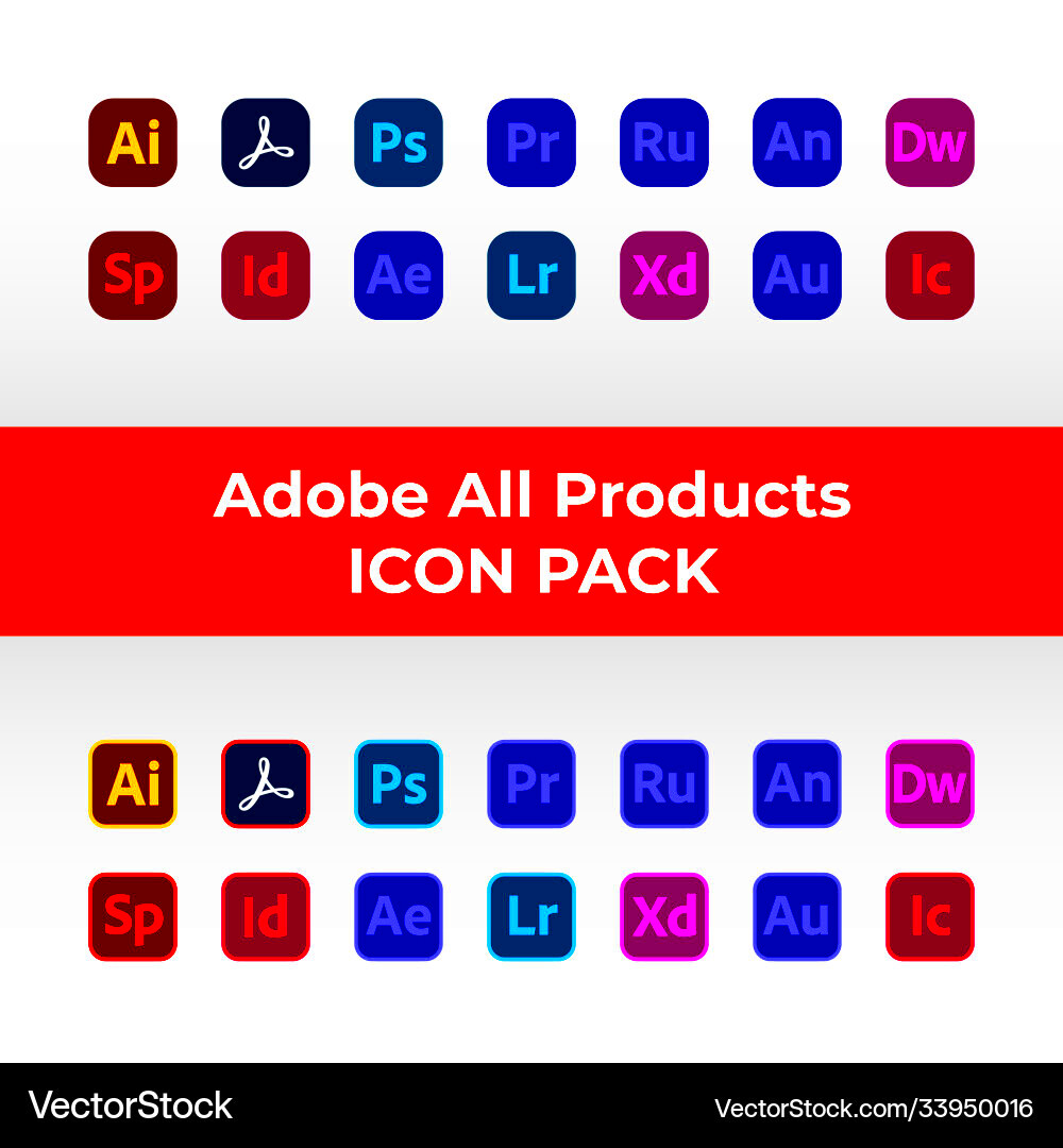 Adobe all software product icon pack set Vector Image