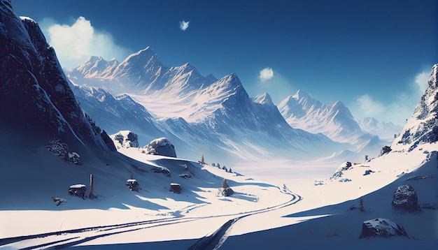 Winter Landscape: Snowy Mountain and Ice Blue Adventure – Free Download