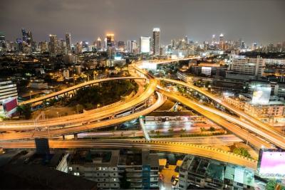 Stunning Night Cityscape Near Busy Highway – Free Stock Photo for Download