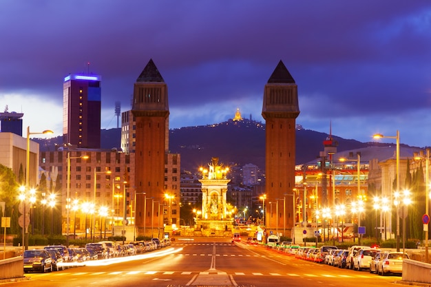 Night View of Spain Square in Barcelona – Free to Download