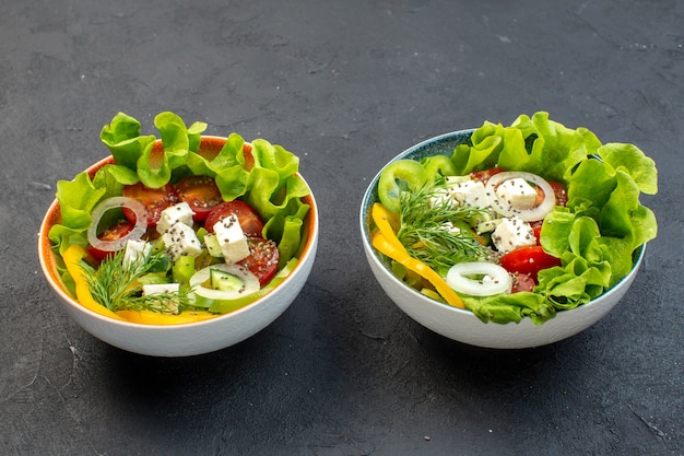 Vegetable Salad with Cheese, Cucumbers, and Tomatoes on Dark Background – Free Download