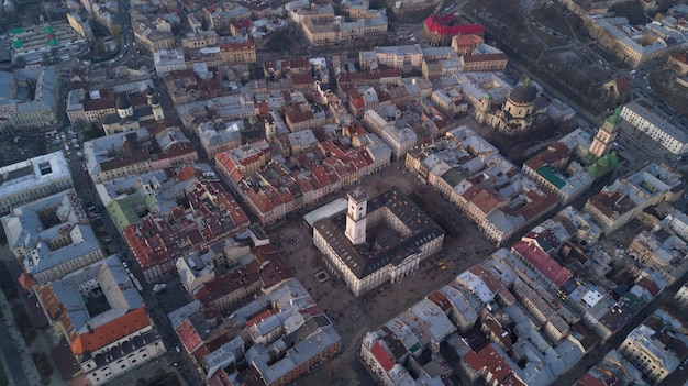 Rooftops of Lviv: Aerial View of the Old Town and City Hall – Free Stock Photo Download