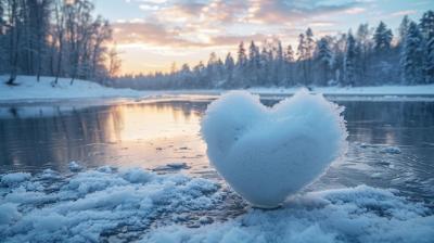 An Ice Heart on the Shore of a Lake in Winter – Free Download