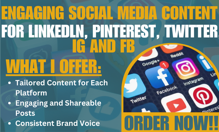 I Will Create Engaging Social Media Content for LinkedIn, Pinterest, Twitter, IG, and FB