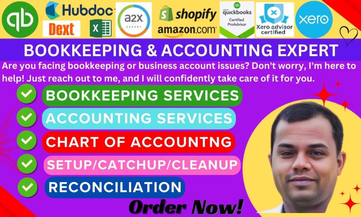 I will do QuickBooks setup catchup cleanup bookkeeping accounting services in qbo xero