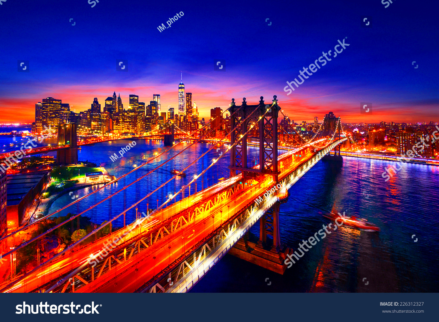 New York City  Beautiful Sunset Over Manhattan With Manhattan And 