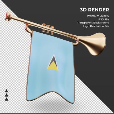 3D Trumpet St Lucia Flag Rendering Left View – Free Download