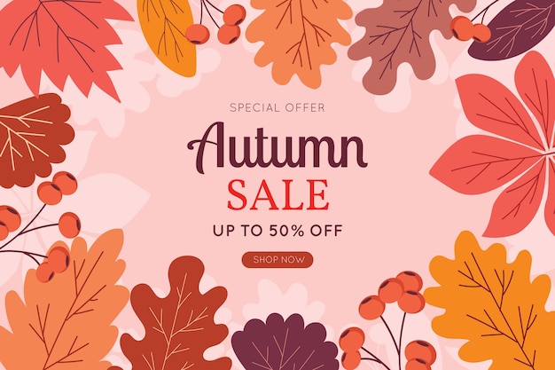 Hand Drawn Flat Autumn Sale Background – Free Download