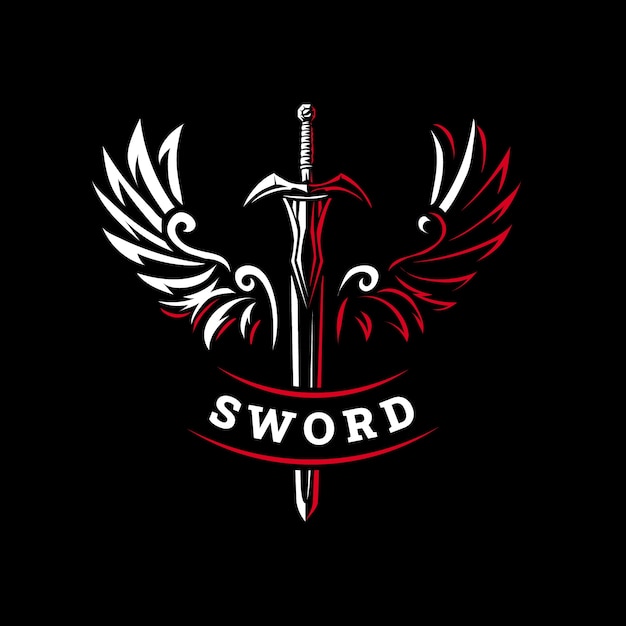 Flat Design Sword Wings Logo – Free Download