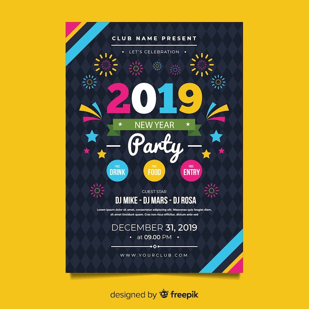 Modern New Year Party Poster Template in Flat Design – Free Download