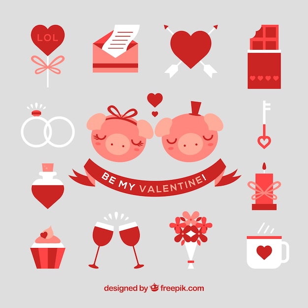 Collection of Flat Valentine’s Day Elements – Free Download