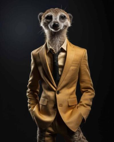 3D Meerkat in Business Suit: Serious Look with Dramatic Studio Background – Free Stock Photo for Download