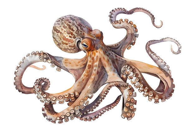 Watercolor Octopus on White Background – Free Stock Photo for Download