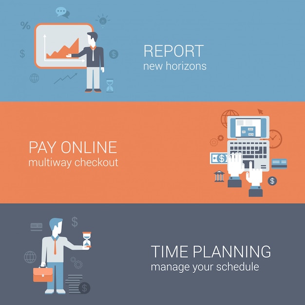 Report Presentation and Online Payment Planning: Business Technology Concepts Illustrations Set – Free Download