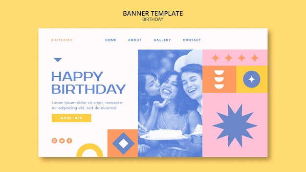 Geometric Birthday Celebration Horizontal Banner – Free Download