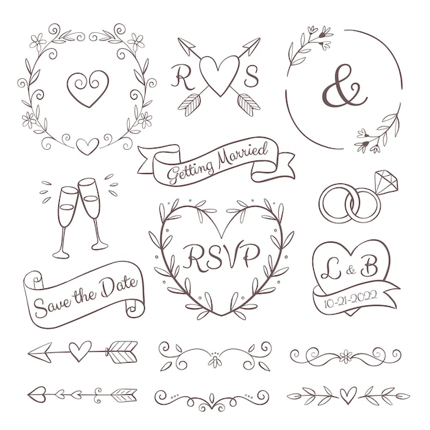 Hand Drawn Wedding Ornaments Collection – Free Download