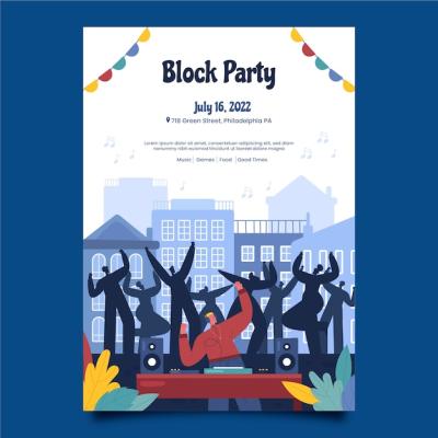 Block Party Flyer in Flat Design – Free Download