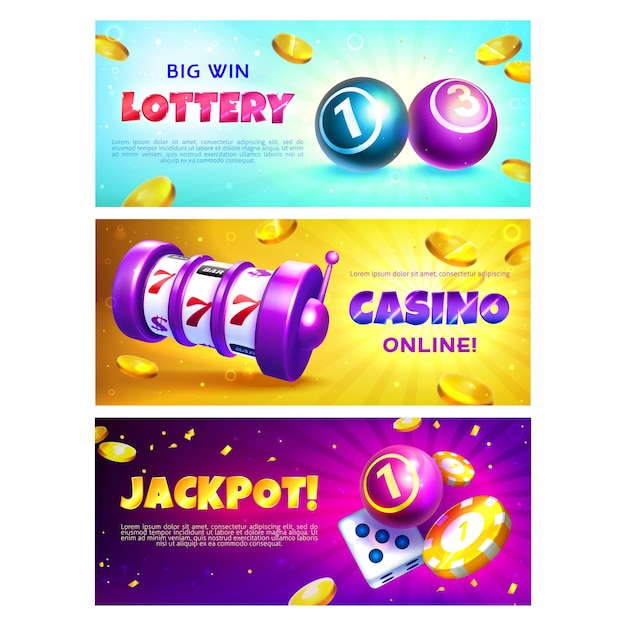 Lottery Banners Featuring Realistic Slot Machine Balls and Casino Chips – Free Download